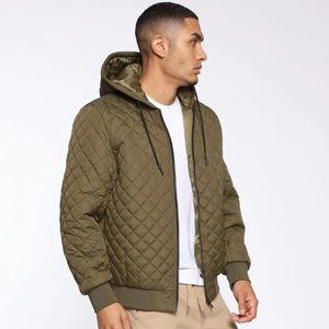 Warren Quilted Jacket - Olive - Medium - FASHION NOVA MEN